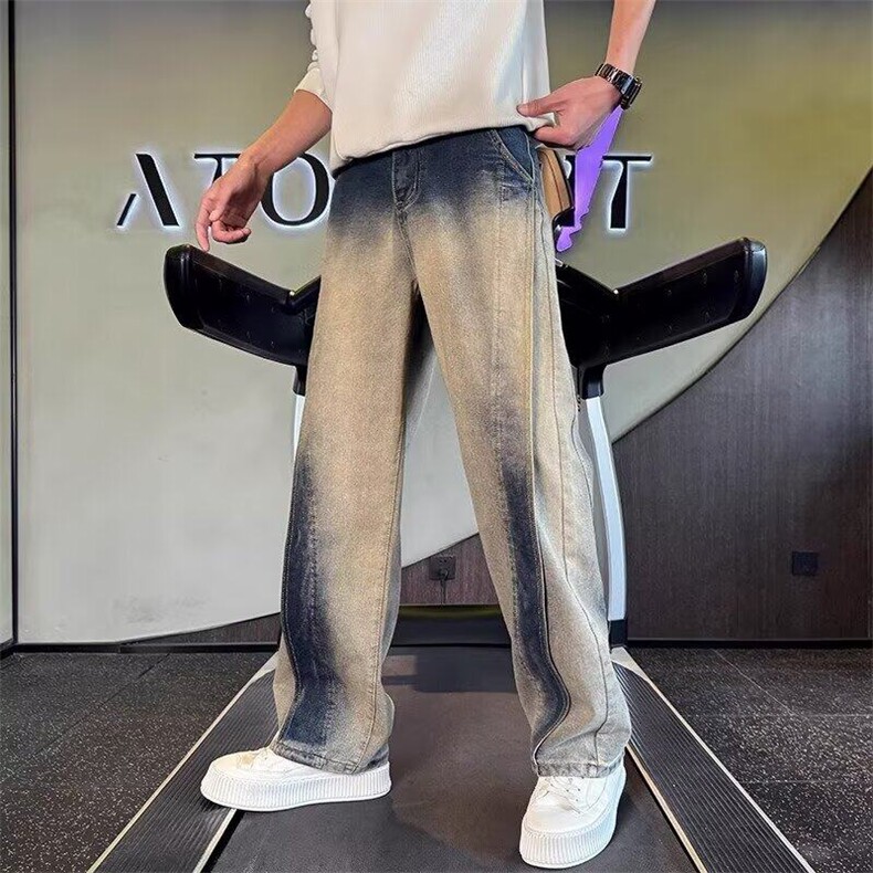 美式高街春秋季重磅牛仔裤小众设计感弯刀裤复古水洗做旧宽松直筒，女装牛仔裤，星座506A