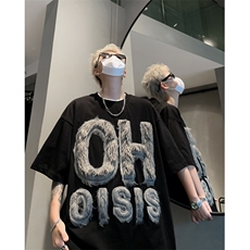 男装短袖T恤夏季长毛字母刺绣印花五分袖体恤XZ514-2-202463-P58，男装T恤，星座514-2(原B239)