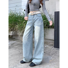 复古阔腿牛仔裤女2025春秋季新款显瘦宽松垂感百搭时尚直筒裤，男装牛仔裤，星座506A