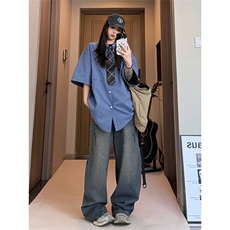 特批P30无差价夏季美式高街格子设计男大码潮流短袖衬衫CD5495，男装衬衫，电商A001