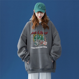 ！ 2024春季新品设计感小众欧美印花连帽卫衣 W242 P35控48图片