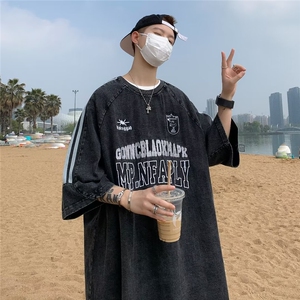 青春流行圆领潮流夏季宽松型ins日常男潮慵懒T恤短袖时尚潮牌图片