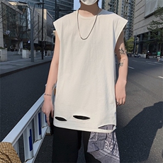 020春夏季破洞男士无袖T恤恤背心汗衫短袖601-1-T103，男装背心/马甲，星座601-1