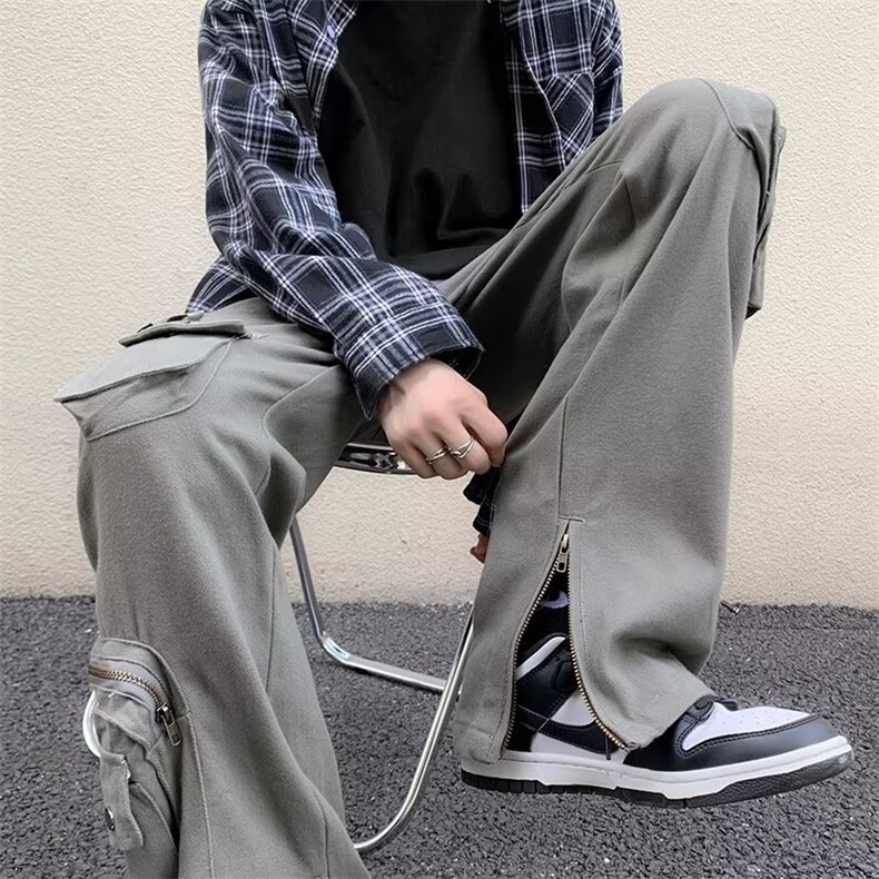 美式街头复古机能多口袋纯特厚斜立体拉链袋工装裤UK101P55,男装休闲裤,星座1116-2