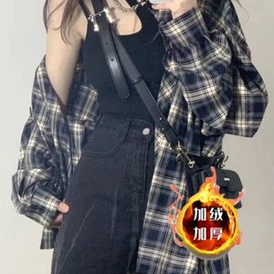 复古格子衬衫男秋季撞色拼接设计感长袖衬衣cleanfit简约大码外套