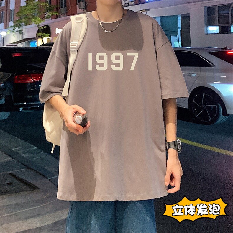 T658P32立体泡沫印花夏季新品高街美式短袖T恤宽松重磅纯棉体恤,男装T恤,星座304A