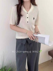 2026年夏季女士小马刺绣针织小麻花翻领短袖，女装T恤，臻纶羊绒
