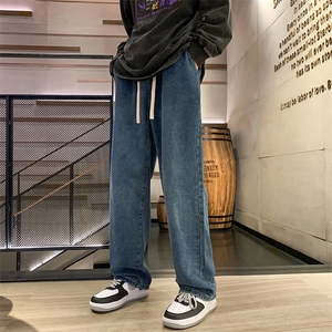 秋冬新款秋冬阔腿拖地牛仔裤男宽松水系复古直筒裤B382/G63/P50图片