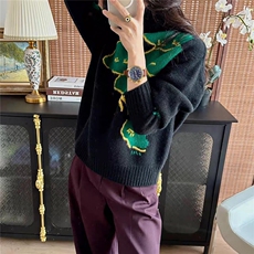 羊绒衫女高领秋冬简约内搭毛衣拼色套头打底衫，女装羊绒衫，大千羊绒