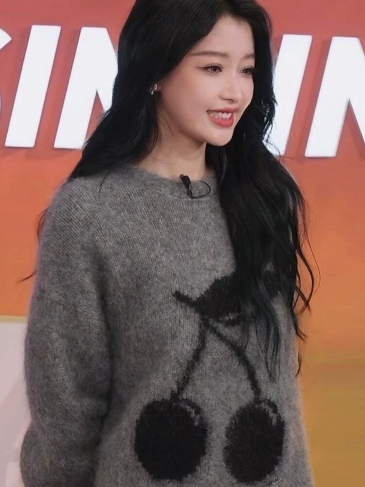 秋冬新款时尚百搭羊毛衫舒适保暖显瘦樱桃图案女装毛衣,女装羊毛衫,莺澜羊绒
