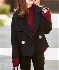 2021秋冬新款韩版时尚大扣子西装领长袖百分百羊毛双面呢外套，女装西装，L·H·X