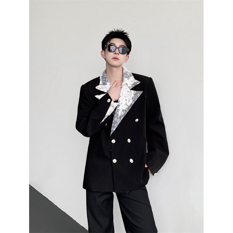 现货25秋冬男士蕾丝拼接雪花扣礼服华丽风西装外套xz168-p168,男装西服,电商B288