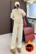 女秋冬新款连帽宽松开衫加绒卫衣套装，女装套装/套裙，江南