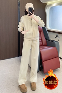 女秋冬新款连帽宽松开衫加绒卫衣套装图片