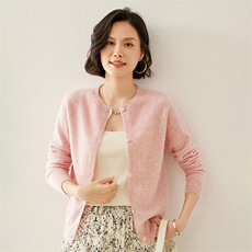 2024秋季新款圆领长袖短款开衫休闲百搭35%羊绒衫，女装羊绒衫，蚂蚁派对工厂直营店