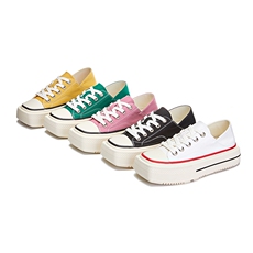 方头两穿小白鞋女2024夏季新款女士厚底休闲板鞋透气百搭平底女鞋，女鞋帆布鞋，电商A223