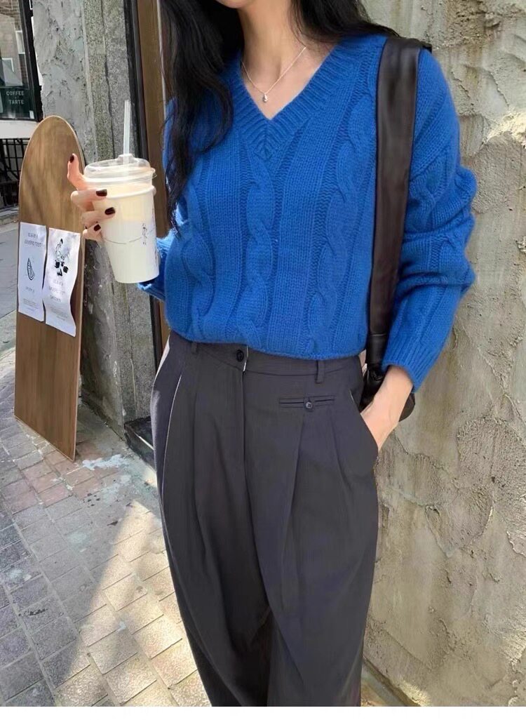 秋冬新款纯色V领套头羊毛针织衫女装舒适休闲打底外穿毛衣,女装羊毛衫,思途羊绒