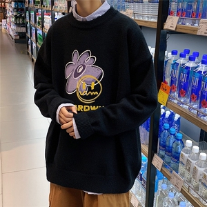 1港风新款宽松休闲中性情侣潮流印花毛衣男外套7676P48加绒P55图片