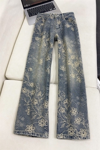 B221美式ins高街宽松提花微喇牛仔裤LK25577-特P45控78图片