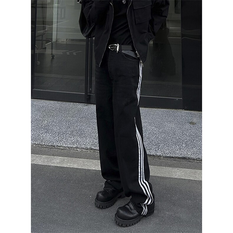 B221美式ins高街小众宽松三条杠运动牛仔裤LK23130-P60控78,男装牛仔裤,电商B221