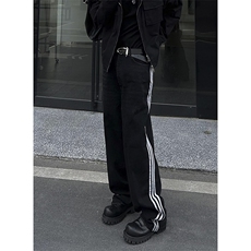B221美式ins高街小众宽松三条杠运动牛仔裤LK23130-P60控78，男装牛仔裤，电商B221