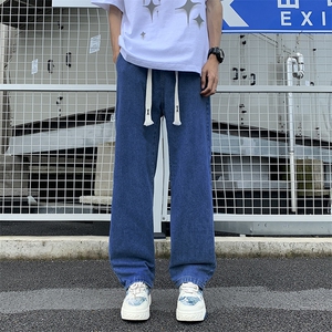 春秋季新款纯色牛仔裤美式潮牌宽松休闲百搭直筒裤图片