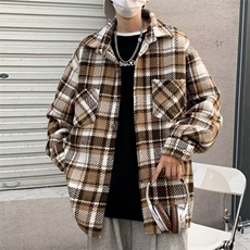 WT169-P47标准冬季流行青少年潮格子衬衫痞帅夹克毛呢外套，男装衬衫，电商B323A