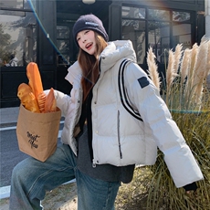 白色短款连帽羽绒服女2025冬季新款时尚学院风加厚保暖面包服外套，女装羽绒服，慧尚2-185