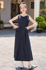 无袖牛仔连衣裙女2025夏季新款法式气质超火减龄绝美休闲背心长裙，女装连衣裙，众宇琦