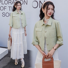 2025春季新款韩版时尚百搭重工铆钉烫钻牛仔外套复古做旧夹克上衣，女装牛仔外套，潮流依族