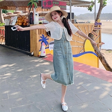 【预售5月6号出货】新款时尚吊带牛仔连衣裙+短款防晒开衫套，女装套装/套裙，先锋丽姿