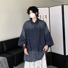 风夏男短袖牛仔衬衫扎染渐变色盘扣中山装休闲衬衣CS986P65，男装衬衫，星座1013-1