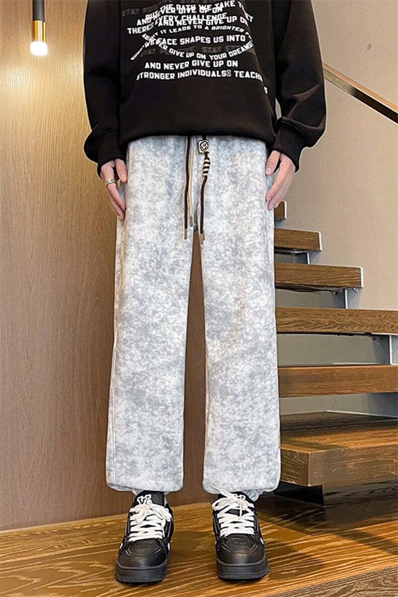 8XL-M痞帅脏脏束脚休闲卫裤男秋冬加绒加厚大码裤子KZ022特价P40,男装休闲裤,电商B312