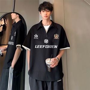 潮牌cleanfit美式高级时尚假两件复古学生短袖POLO衫T恤T308-P38图片
