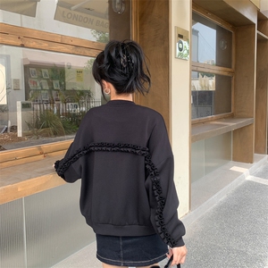 现货2024年春季新款韩版花边点缀棒球服外套女上衣图片