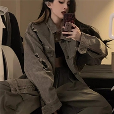 DJK8917-P75抖音质量破洞牛仔外套男女春秋季潮牌夹克潮-网图现货，男装夹克，星座603-2