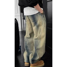 25春装龙叨叨小众设弯刀裤复古水洗做旧宽松直筒牛仔裤NKK01P55，男装牛仔裤，电商D256-1(原A064-1)