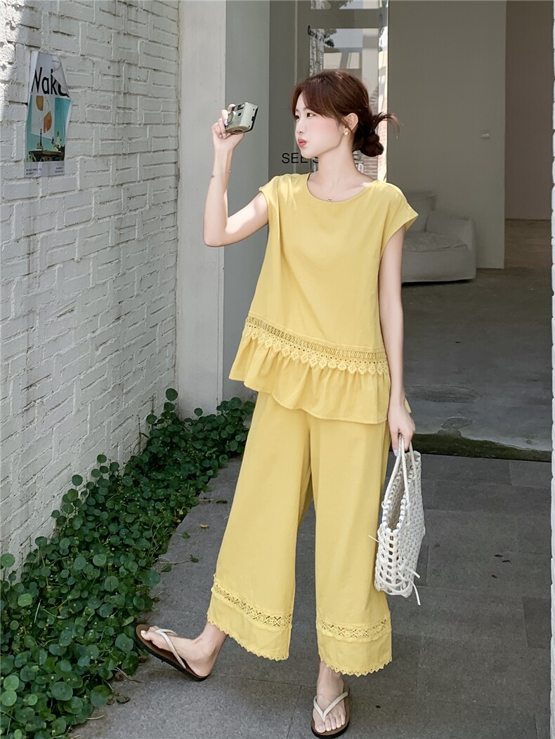 主推重工艺拼接蕾丝女夏新款休闲减龄穿搭两件套A2608-139-K218,女装套装/套裙,美静678