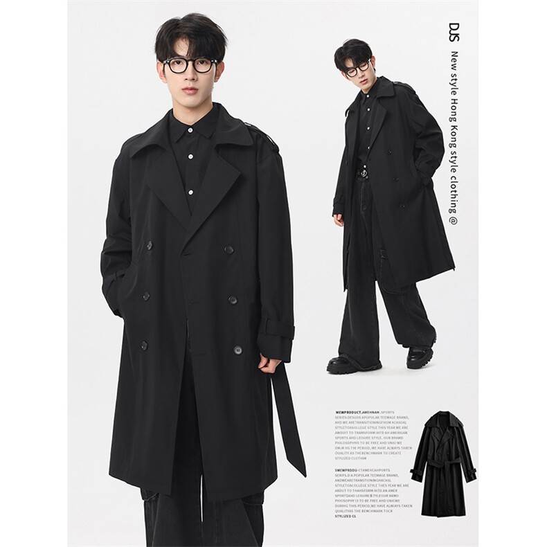 春季2026中长款韩版风衣排扣高级感长款外套男Q5579-TP85138,男装风衣,电商A102