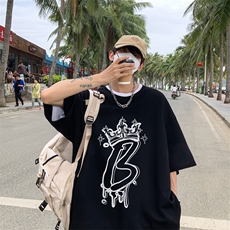 港风夏季字母图案创意印花重磅落肩袖短袖t恤XZ514-2-1298-P28，男装T恤，星座514-2(原B239)