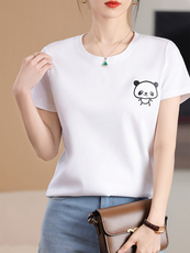 烫画熊猫工艺小众个性舒适棉T，女装T恤，元素羊绒