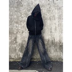 B221美式ins高街暗黑拉链宽松开衫卫衣连帽外套SY2314-P80控108，男装卫衣，电商B221