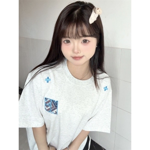 H0882-P35推荐 贴布刺绣230克休闲宽松情侣款短袖T恤图片