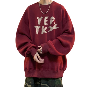 情侣装卫衣男春秋季加绒加厚字母印花美式潮牌大码宽松圆领打底衫图片