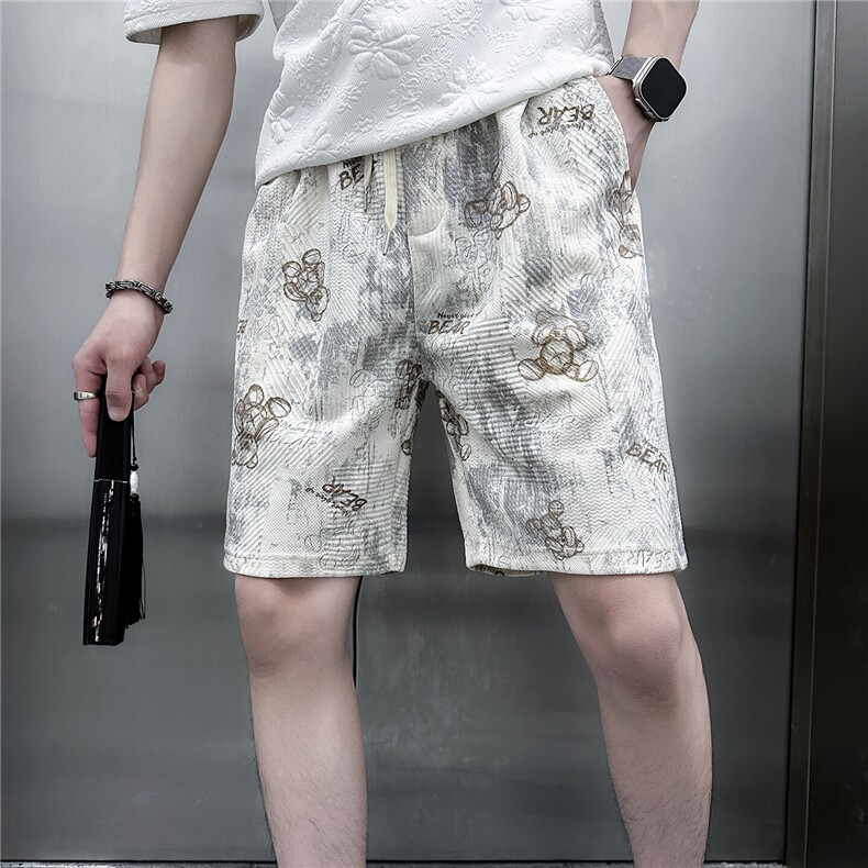 休闲短裤男轻奢小熊扎染高级感五分裤社会小伙301C-DK27-P48控68,男装牛仔裤,星座301C（原B323）