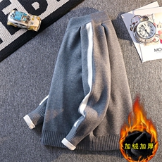 MY7233加绒-TP65加绒半拉链新款针织衫男慵懒风长袖套头毛衣外套，男装针织衫/毛衣，电商A320