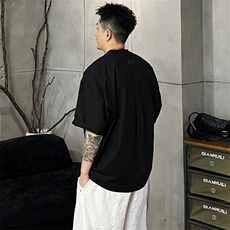 美式复古蝙蝠袖T恤男夏季轻薄落肩袖宽松打底衫小领口拼接七分袖，男装T恤，电商A089-1