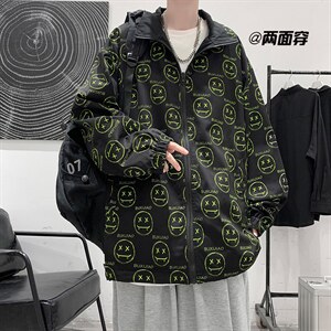 港风模特 秋季笑脸印花两面穿多口袋男士夹克外套 JK80 P85限118图片