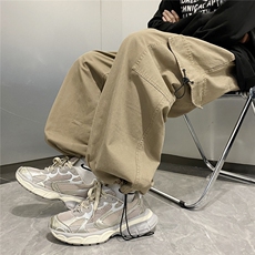 潮牌宽松直筒休闲长裤美式机能高街阔腿裤工装裤男K07142-P45，男装休闲裤，星座308B-1