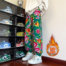 01东北大花加绒裤宽松束脚设计感阔腿裤棉裤潮XZ211-1-K2373-P55，男装棉裤，星座211-1